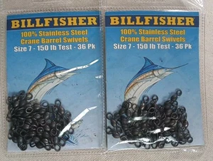 2 Confezioni 36ct Misura 7 - 150Lb Test BILLFISHER Acciaio Inox Gru Botte Girevoli - Foto 1 di 2