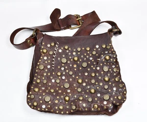 Bolso Bandolera Campomaggi Marrón Tachonado Cuero Bolso de Mano para Mujer - Imagen 1 de 14
