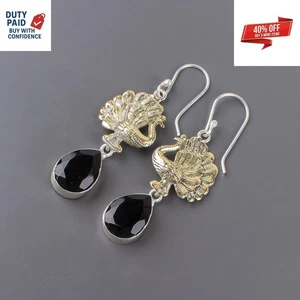 Sterling Silver Pear Black Onyx Channel Set Mother Dangling New Earrings Jewelry - Picture 1 of 8