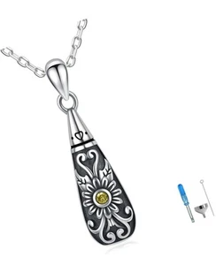 925 Sterling Silver Urn Pendant Necklace Teardrop Cremation Jewelry for Ashes - Picture 1 of 7
