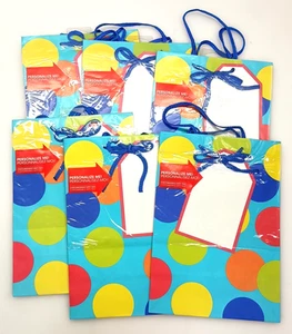 Rainbow Polka Dot Gift Bags Color Bubble Pattern With Blue Rope Handle Set of 6 - Picture 1 of 4