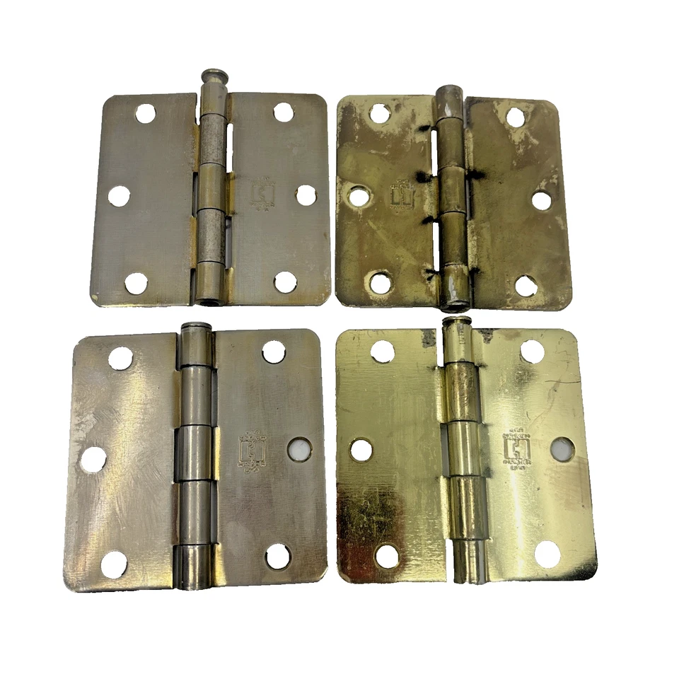 Lote de 4 bisagras de puerta de latón de alta resistencia HAGER EE. UU. de colección borde redondo usadas Foto 1 de 4