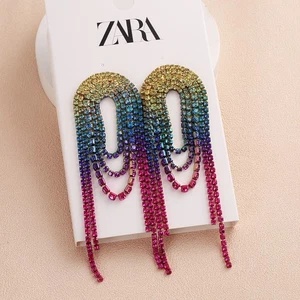ZARA Luxury Multi-layered copper stained glass gem chain women's earrings - Picture 1 of 6