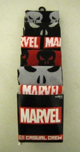 NEW Mens/Adult Marvel Comics Punisher Socks. 6-Pair Crew Socks. Shoe Size 8-12. - Picture 1 of 2