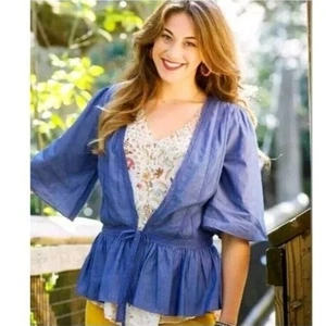 Chaqueta Blusa Matilda Jane Hour By Hour Chambray Corbata Cintura Peplum Talla Grande - Imagen 1 de 4