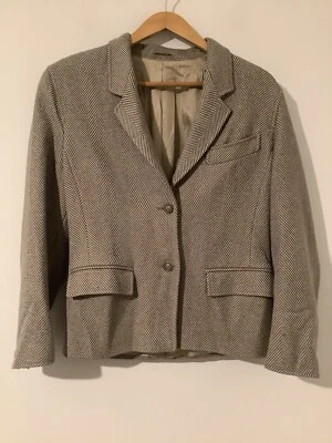 Chaqueta Blazer Vintage Max Mara 100% Lana Talla 12 Marrón Patrón Espiga Foto 1 de 4