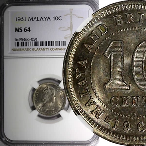Malaya & British Borneo Elizabeth II 1961  10 Cents NGC MS64 BU KM# 2 (050) - Picture 1 of 5