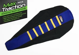 FUNDA ASIENTO SUZUKI RMZ450 2018-2024 PINZA ACANALADA AZUL NEGRO + RAYAS AMARILLAS - Imagen 1 de 5