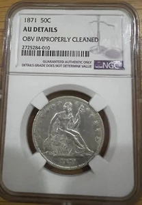 1871 50C Seated Liberty Half Dollar Ngc Au details obv improperly cleaned - Picture 1 of 2