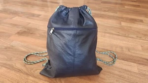Blau Leder Kordelzug Sackpack Tasche, Schnur Sack Rucksack Handtasche, Cory - Bild 1 von 4