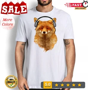 Musical Fox graphic tee Animal Print tshirt fox Headphones Shirt men women - Picture 1 of 20
