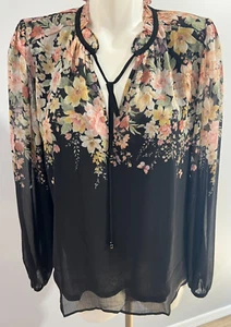 Joie Women XL Top Shirt Blouse Black Cream Floral Chiffon Lined New NWT - Picture 1 of 6