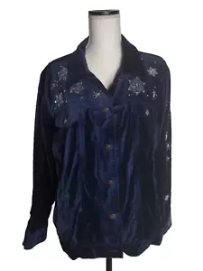 Quacker Factory Jacket Capture The Magic Embroidered Embellished Blue Velvet L - Picture 1 of 8