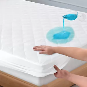 Almohadilla de colchón acolchada impermeable bolsillo profundo hasta 16"" adorno transpirable de lujo - Imagen 1 de 9