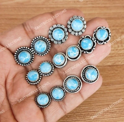 Оптовая продажа сережек-гвоздик с ларимаром посеребренные ювелирные изделия ручной работы - Изображение 1 из 4