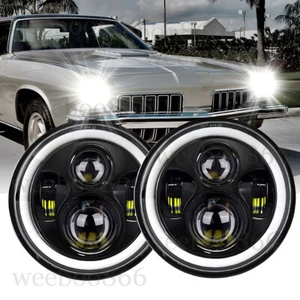 Black 2PC 7" Round LED Headlights w/ Turn Signal for Old-smobile Cutlass Supreme - Picture 1 of 12