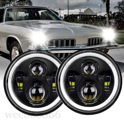 Faros LED redondos negros de 2 piezas de 7" con intermitente para Cutlass Supreme de automóvil antiguo Foto 1 de 4