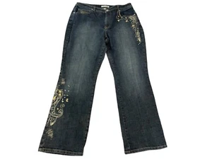 Jeans denim Chico's svasato Bratz Y2K impreziosito Bling Boho ricamato platino - Foto 1 di 11