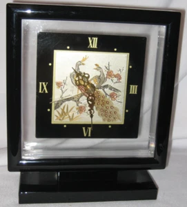Black and Clear with Peacock Print Table Top Clock - Pre-Owned - Picture 1 of 2