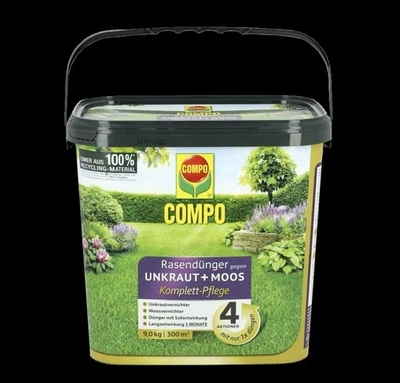 Compo Rasendünger gegen Unkraut + Moos 9 kg 300 m² 4in1 Komplett-Pflege Floranid - Bild 1 von 2