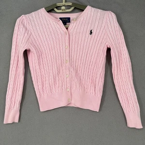 Ralph Lauren Jumper Kids 6X 6 Pink Cable Cardigan Knit Girls Sweater Button - Picture 1 of 13