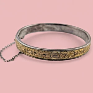 Vtg/Antique S.O.B. Sidney O Bigney Hinged Bangle Bracelet Sterling Silver B4 - Picture 1 of 10