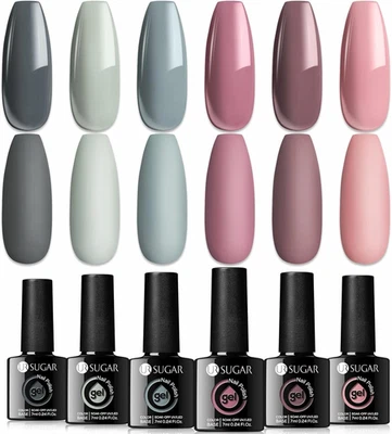 UR SUGAR UV Nagellack/Schellack Set 6 Gelnägel Farben Nude Grau Farbgel Für Rosa - Bild 1 von 4