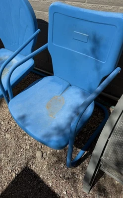 СТУЛ для мотеля середины века - металлический 1950-е синяя садовая мебель для газона - Изображение 1 из 3