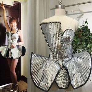 New Women Silver Sequins Dance Costume Dancer Stage Show Wear Bodysuit Outfit - Picture 1 of 26