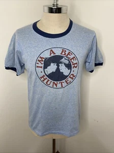Vintage Ringer T-Shirt I'm A Beer Hunter Strange Brew 1983 Single Stitch USA L - Bild 1 von 10