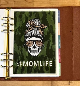 Skull Momlife Messy Bun Dashboard 4 use with ErinCondren A5 Ring Agenda- - Picture 1 of 3