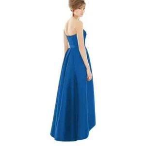 Nuevo con etiquetas Alfred Sung Royal Azul Alto Bajo Sin tirantes Vestido de Bola con Bolsillos Talla 16 - Imagen 1 de 7