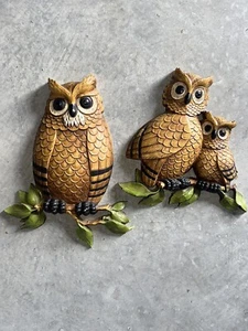 Set da appendere a parete vintage Homco Owl Family 2 pezzi 1976 made in USA - Foto 1 di 12