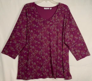 Susan Graver Womens Top Plus 3/4 Sleeve Tunic Floral Liquid Knit Sequins Sz 1X - Picture 1 of 8