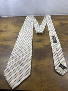 Paul Stuart  Repp Tie Gold Red Blue Stripe Silk Made In USA 58” - Picture 1 of 6