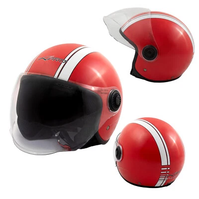 Jet Helm Motorrad Rot Roller visier Weiße Grafiken ECE 22 06 Genehmigt Sonicmoto - Bild 1 von 4