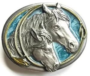 VINTAGE 1983 SISKIYOU PFERDEKÖPFE U-10 ZINN GÜRTELSCHNALLE COWBOY WESTERN THEMA - Bild 1 von 6