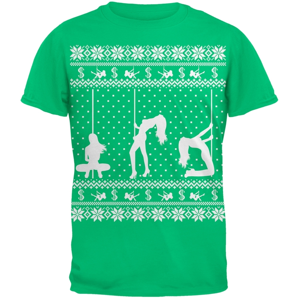 Stripper Silhoutte Ugly Christmas Sweater Green Adult T-Shirt