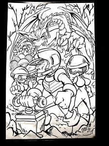 Dig Dug Namco Inspiration Original Kunstwerk von Jason Dube 17" Bleistifte/Tinten - Bild 1 von 1
