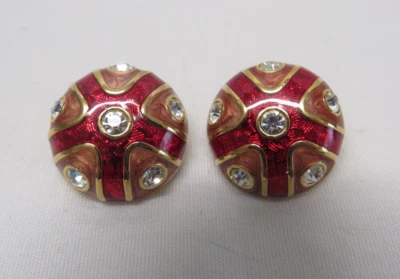 Pendientes de botón de cristal de estrás de esmalte Guilloche rojo JOAN RIVERS Foto 1 de 3