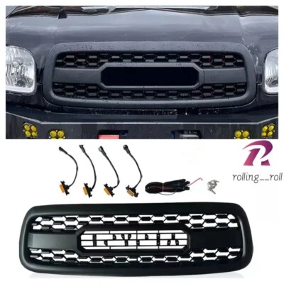 Matte Black Front Bumper Grill Grille Fit For Sequoia 2001-2004 W/4 LED Lights Foto 1 de 4