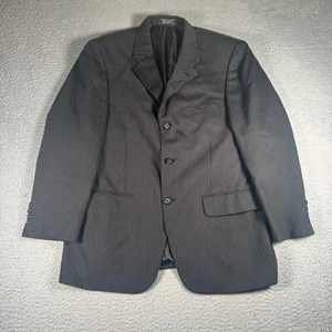 Jeffrey Banks Suit Sport Coat Blazer Mens 40 Black Striped 3 Button 100 Wool - Picture 1 of 9