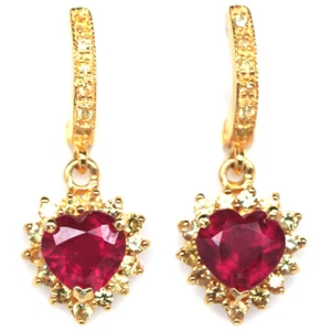 925 Sterling Silver 7 x 8 mm. Red Ruby & Yellow Sapphire Earrings - Picture 1 of 4