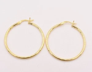 2mm X 35mm All Shiny Plain Hoop Earrings 14K Yellow Gold-Plated Silver 925 - Picture 1 of 5