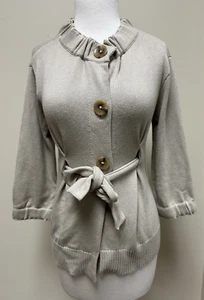 VINCE Beige Cotton Cashmere Knit Belted Cardigan Sweater XS EUC - Picture 1 of 6