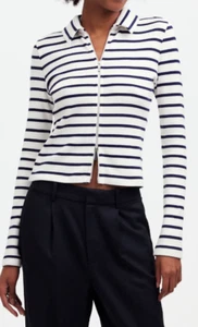 Madewell Shirt Ribbed Zip-Front Tee Black & White Striped Shirt Size S Neu ohne Etikett - Bild 1 von 5