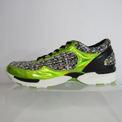 Qupid Women's Black & Neon Lime Fashion Sportie Patterned Sneaker Size 10 New Foto 1 de 4