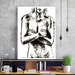 Abstract Sexy Lady Black White Art Oil Paint Canvas Poster Decor Unframed A619 - Picture 1 of 11