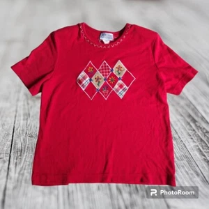 Vintage JANTZEN CLASSICS T SHIRT Small patriotic floral embroidered red 80s 90s - Picture 1 of 7