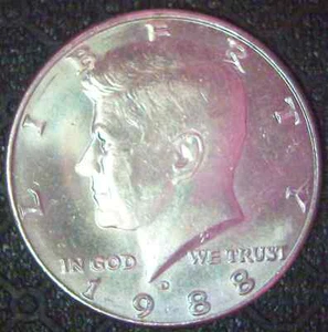 1988 D Kennedy Half Dollar, AU++/BU #1069 - Picture 1 of 4
